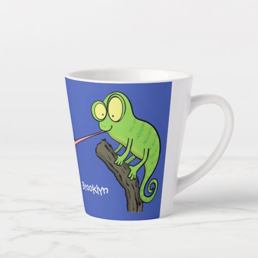 Cute grappige groene chameleon lizard cartoon latte mok (Rechts)