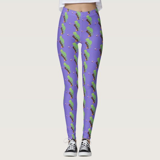 Cute grappige groene chameleon lizard cartoon leggings (Voorkant)