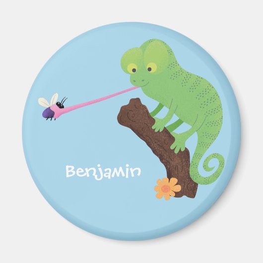 Cute grappige groene chameleon lizard cartoon magneet (Voorkant)