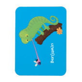 Cute grappige groene chameleon lizard cartoon magneet (Verticaal)