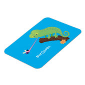 Cute grappige groene chameleon lizard cartoon magneet (Linkerzijde)