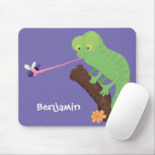 Cute grappige groene chameleon lizard cartoon muismat (Met muis)