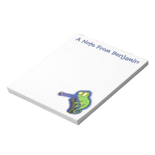 Cute grappige groene chameleon lizard cartoon notitieblok (Linkerzijde)
