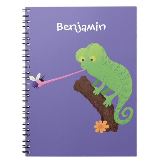Cute grappige groene chameleon lizard cartoon notitieboek (Voorkant)