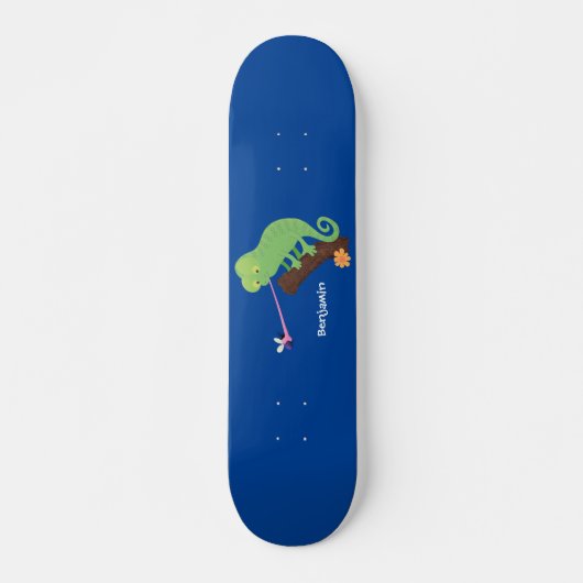 Cute grappige groene chameleon lizard cartoon persoonlijk skateboard (Voorkant)
