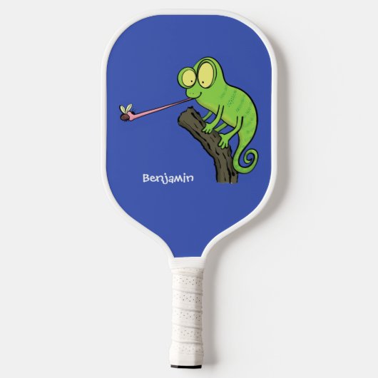 Cute grappige groene chameleon lizard cartoon pickleball paddle (Achterkant)