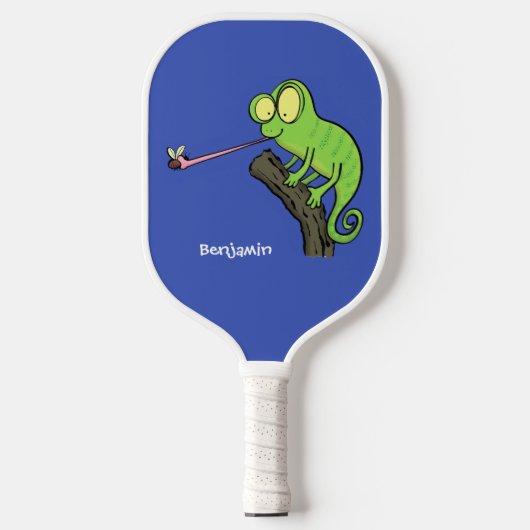 Cute grappige groene chameleon lizard cartoon pickleball paddle (Voorkant)