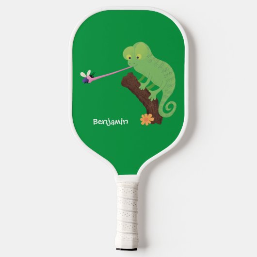 Cute grappige groene chameleon lizard cartoon pickleball paddle (Achterkant)