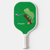 Cute grappige groene chameleon lizard cartoon pickleball paddle (Voorkant)