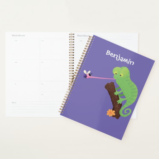 Cute grappige groene chameleon lizard cartoon planner (Display)