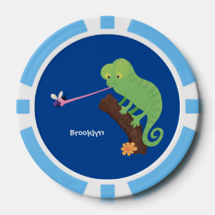 Cute grappige groene chameleon lizard cartoon poker chips