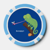 Cute grappige groene chameleon lizard cartoon poker chips (Achterkant)