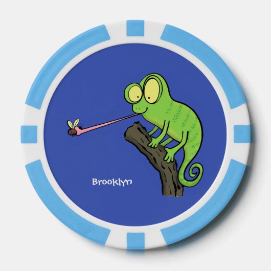 Cute grappige groene chameleon lizard cartoon poker chips (Voorkant)