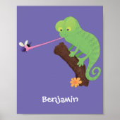 Cute grappige groene chameleon lizard cartoon poster (Voorkant)