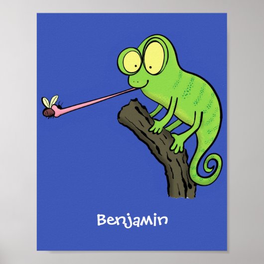 Cute grappige groene chameleon lizard cartoon poster (Voorkant)