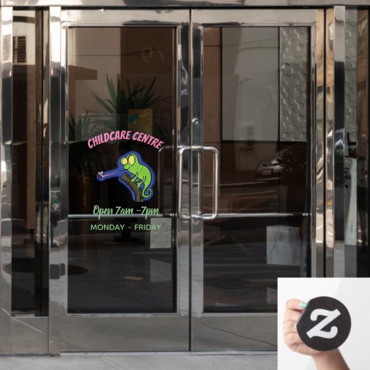 Cute grappige groene chameleon lizard cartoon raamsticker (Kantoordeur)