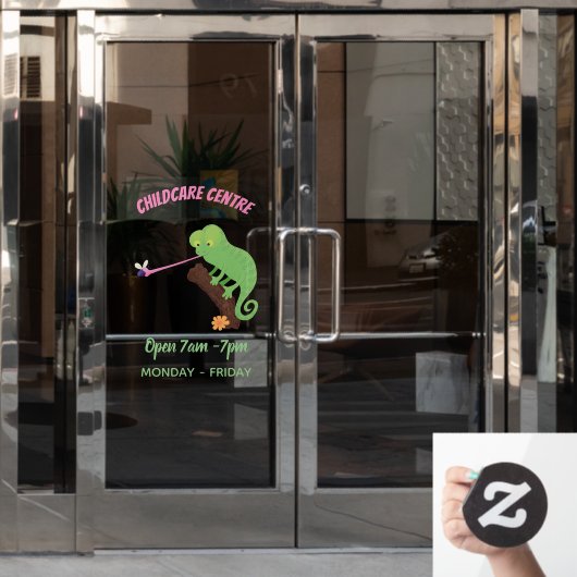 Cute grappige groene chameleon lizard cartoon raamsticker (Kantoordeur)