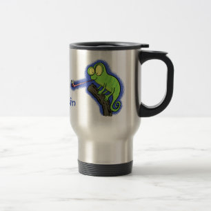 Cute grappige groene chameleon lizard cartoon reisbeker