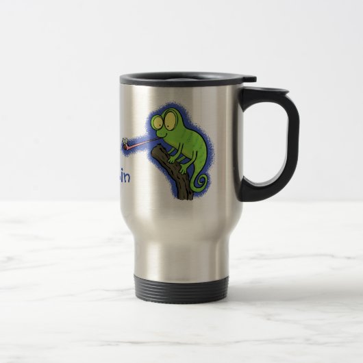 Cute grappige groene chameleon lizard cartoon reisbeker (Rechts)