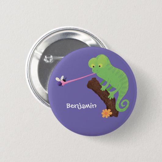 Cute grappige groene chameleon lizard cartoon ronde button 5,7 cm (Voorkant /achterkant)