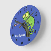 Cute grappige groene chameleon lizard cartoon ronde klok (Hoek)