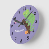 Cute grappige groene chameleon lizard cartoon ronde klok (Hoek)
