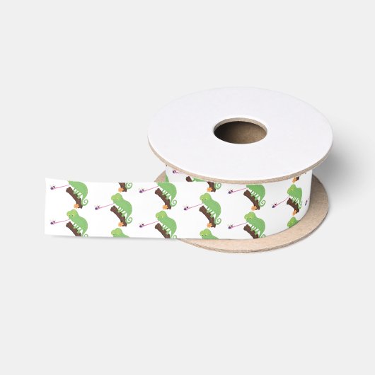 Cute grappige groene chameleon lizard cartoon satijnen lint (Spoel)