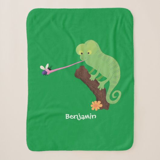 Cute grappige groene chameleon lizard cartoon sherpa deken (Voorkant)
