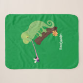 Cute grappige groene chameleon lizard cartoon sherpa deken (Voorkant (horizontaal))