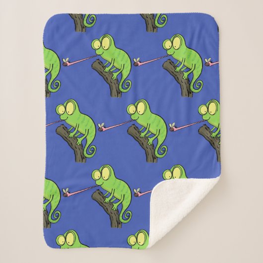 Cute grappige groene chameleon lizard cartoon sherpa deken (Voorkant)