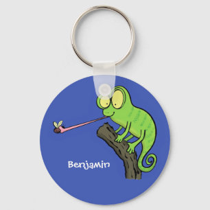 Cute grappige groene chameleon lizard cartoon sleutelhanger