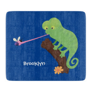 Cute grappige groene chameleon lizard cartoon snijplank