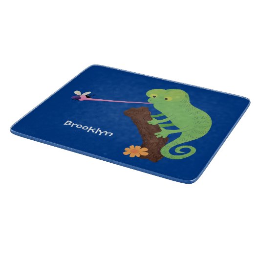 Cute grappige groene chameleon lizard cartoon snijplank (Hoek)