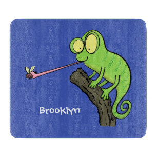 Cute grappige groene chameleon lizard cartoon snijplank