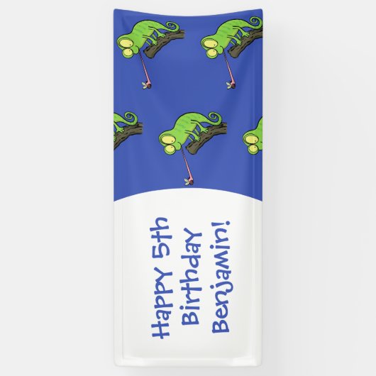 Cute grappige groene chameleon lizard cartoon spandoek (Verticaal)