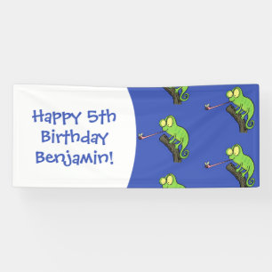 Cute grappige groene chameleon lizard cartoon spandoek