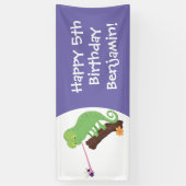 Cute grappige groene chameleon lizard cartoon spandoek (Verticaal)