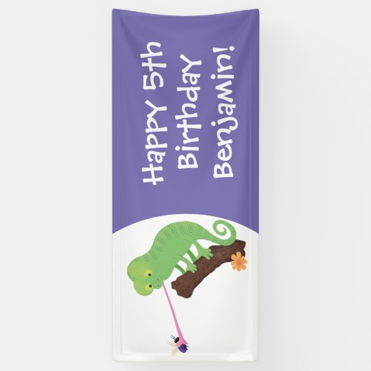 Cute grappige groene chameleon lizard cartoon spandoek (Verticaal)