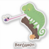 Cute grappige groene chameleon lizard cartoon sticker (Voorkant)