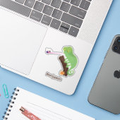 Cute grappige groene chameleon lizard cartoon sticker (Laptop met iPhone)