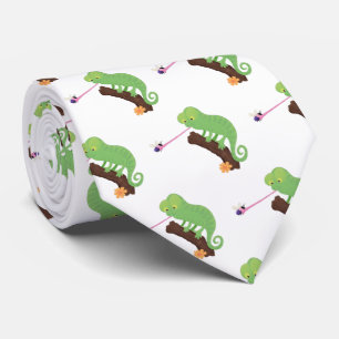 Cute grappige groene chameleon lizard cartoon stropdas