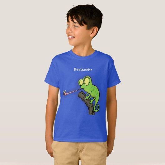 Cute grappige groene chameleon lizard cartoon t-shirt (Voorkant volledig)