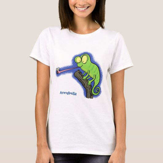 Cute grappige groene chameleon lizard cartoon t-shirt (Voorkant)
