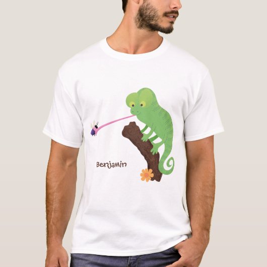 Cute grappige groene chameleon lizard cartoon t-shirt (Voorkant)
