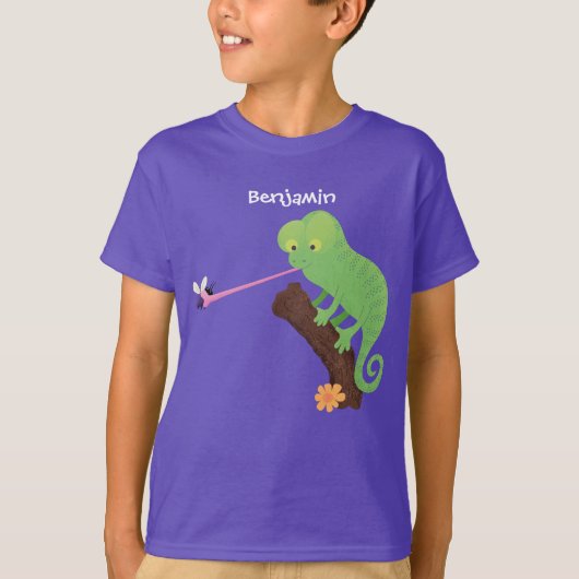 Cute grappige groene chameleon lizard cartoon t-shirt (Voorkant)