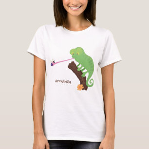 Cute grappige groene chameleon lizard cartoon t-shirt