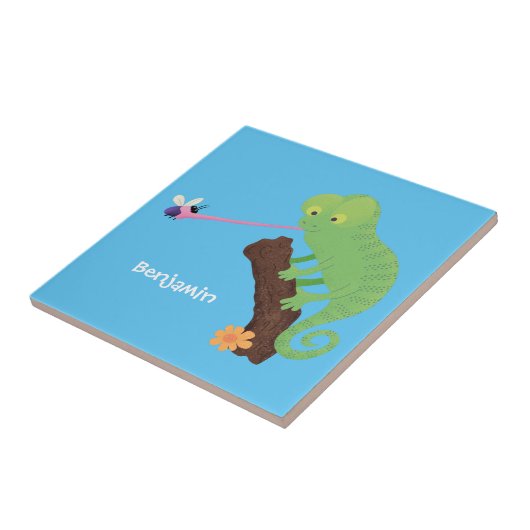 Cute grappige groene chameleon lizard cartoon tegeltje (Zijkant)