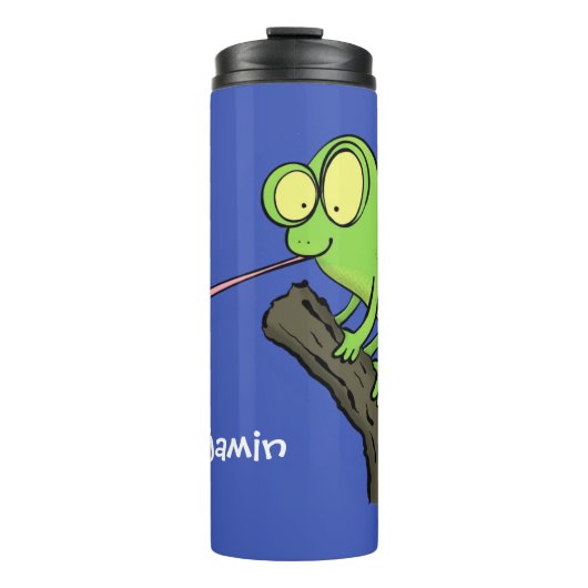 Cute grappige groene chameleon lizard cartoon thermosbeker (Voorkant)
