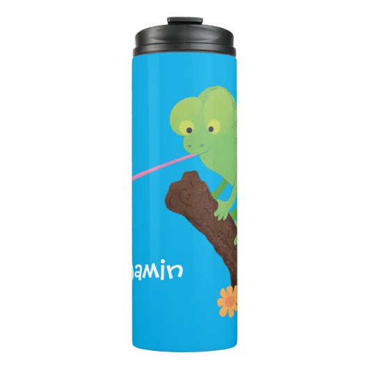 Cute grappige groene chameleon lizard cartoon thermosbeker (Voorkant)