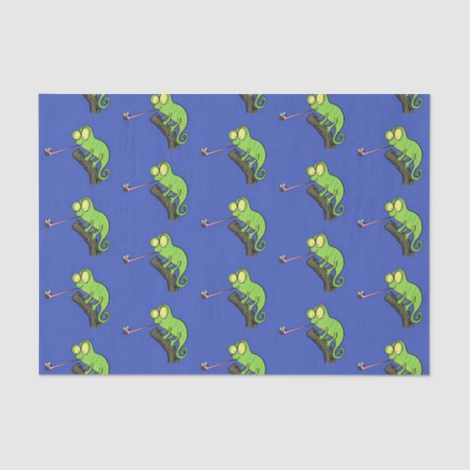 Cute grappige groene chameleon lizard cartoon tissuepapier (Voorkant)